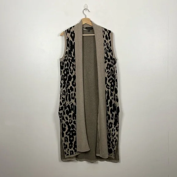 Lane Bryant Cotton Blend Leopard Print Sleeveless Open Cardigan women 14/16 - Picture 1 of 9